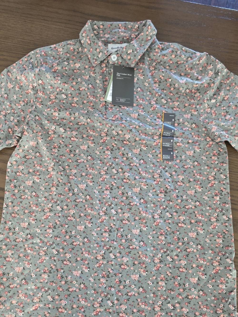 Goodfellow & Co Olive Gray Polo with Pink Floral Print